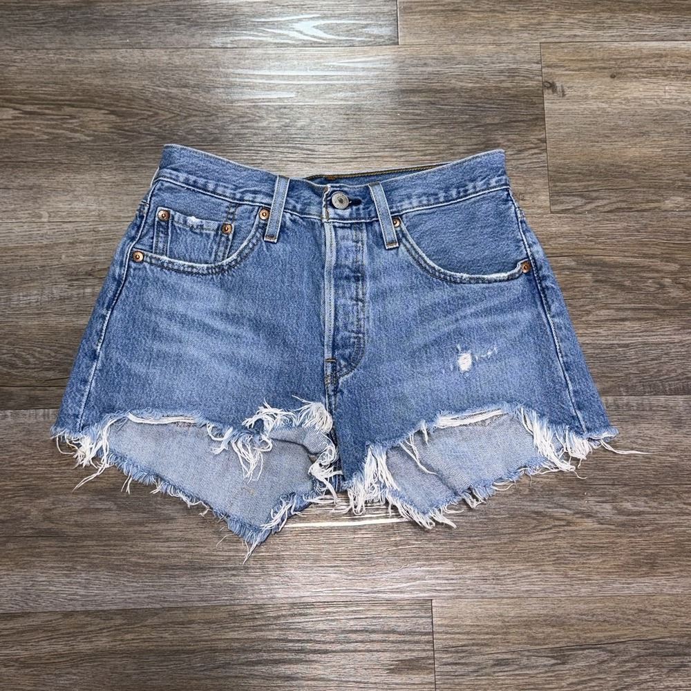 Levi's 501 Distressed Denim Cut-Off Shorts Womens W25 Button Fly Frayed Hem